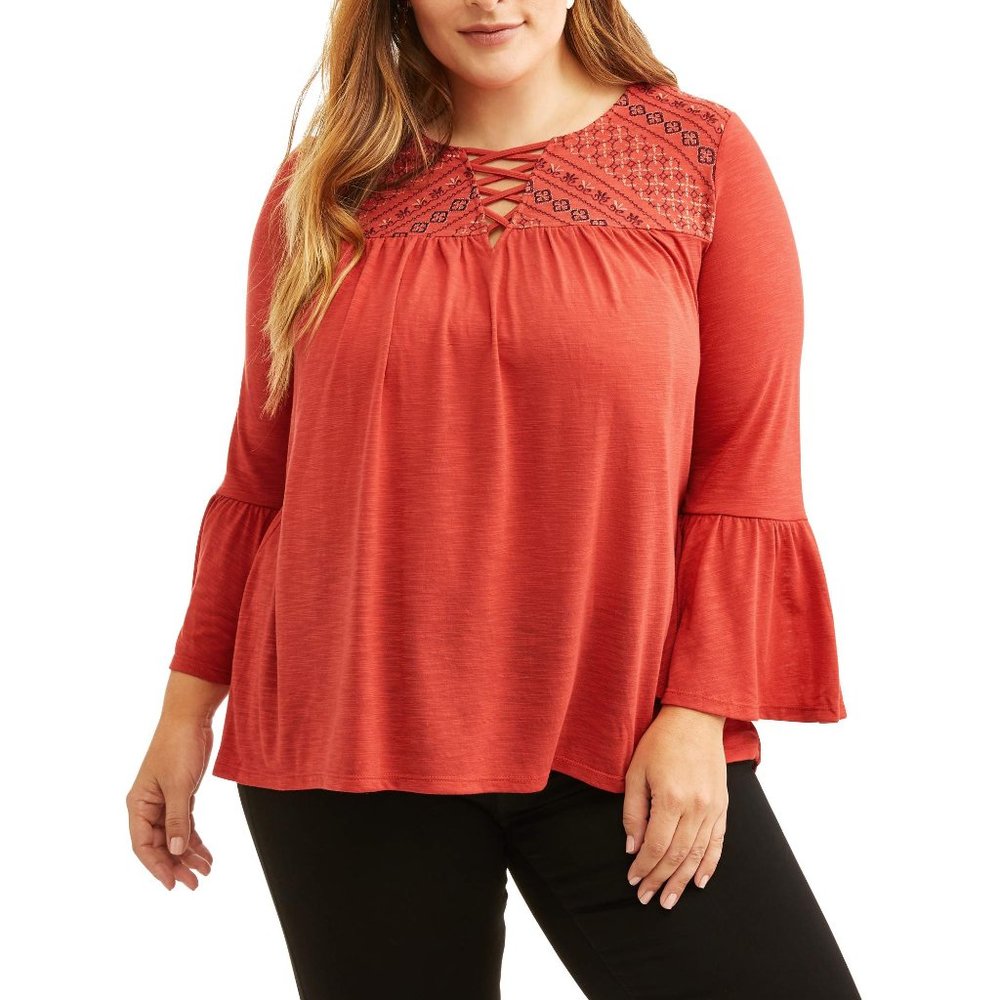 (3/$10) Faded Glory Coral Peasant Top sz 2X